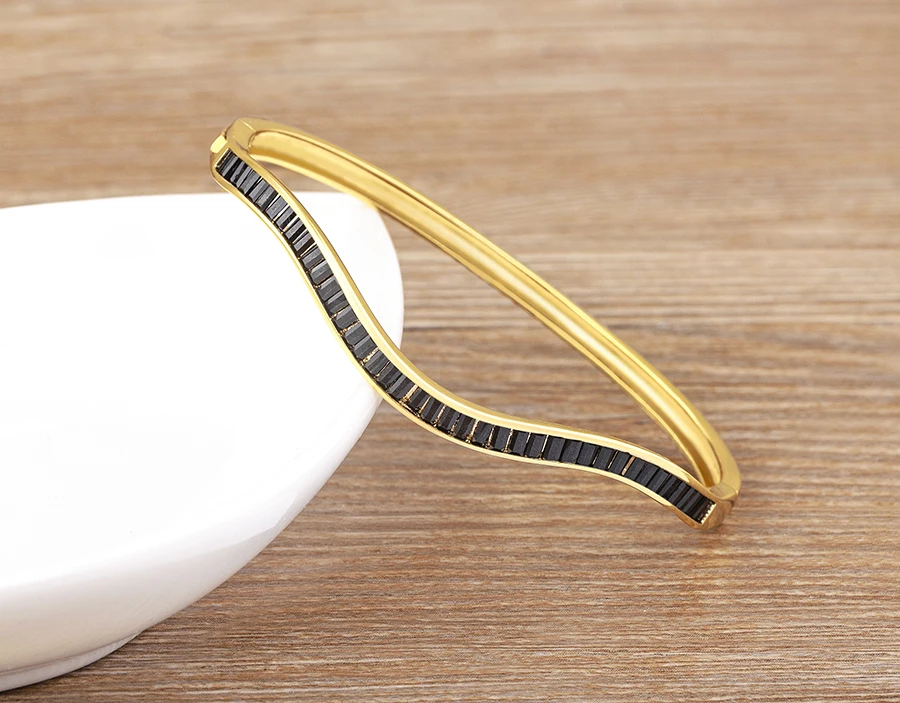 Nidin Licht Luxus Offene Armreif für Frauen Matt Frauen Armband Doppel Linie Ring Liebe Verwoben Wasser Welligkeit Armband Schmuck – Detail 12