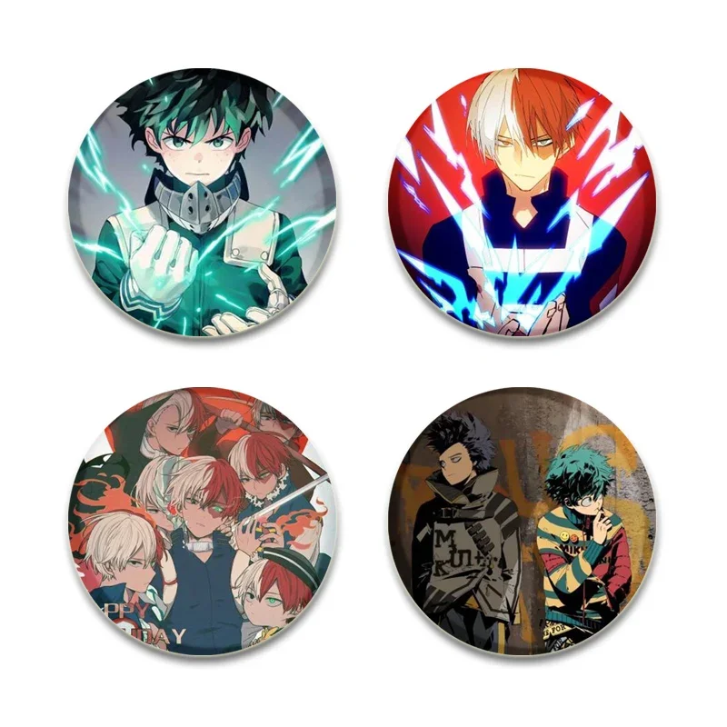 Round Anime Badge Midoriya Izuku Bakugou Katsuki Todoroki Shoto Ochaco Uraraka Cartoon Brooches for Bag Accessorie Gifts Pins