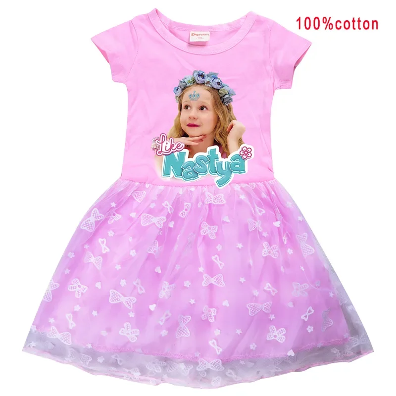 Like Nastya Clothes Baby Girls Sleeveless Dresses with Small Bag Kids Cartoon Nastya Wedding Party Princess Vestidos