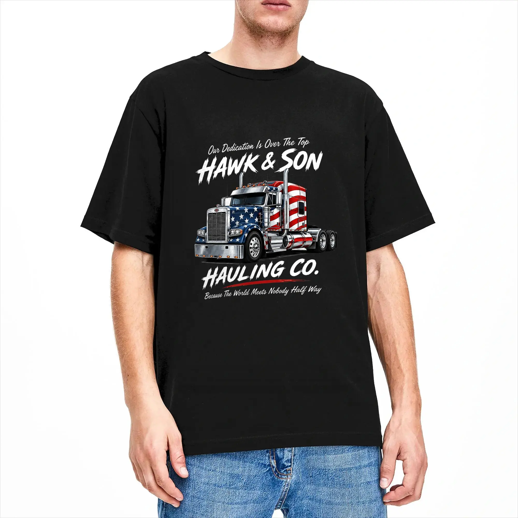Streetwear T-Shirt Hawk and Son Hauling Company Big Rig Pride Trucker (2 Side) T Shirt B0H6JZYQDZ Cotton T Shirts  Trending Tee