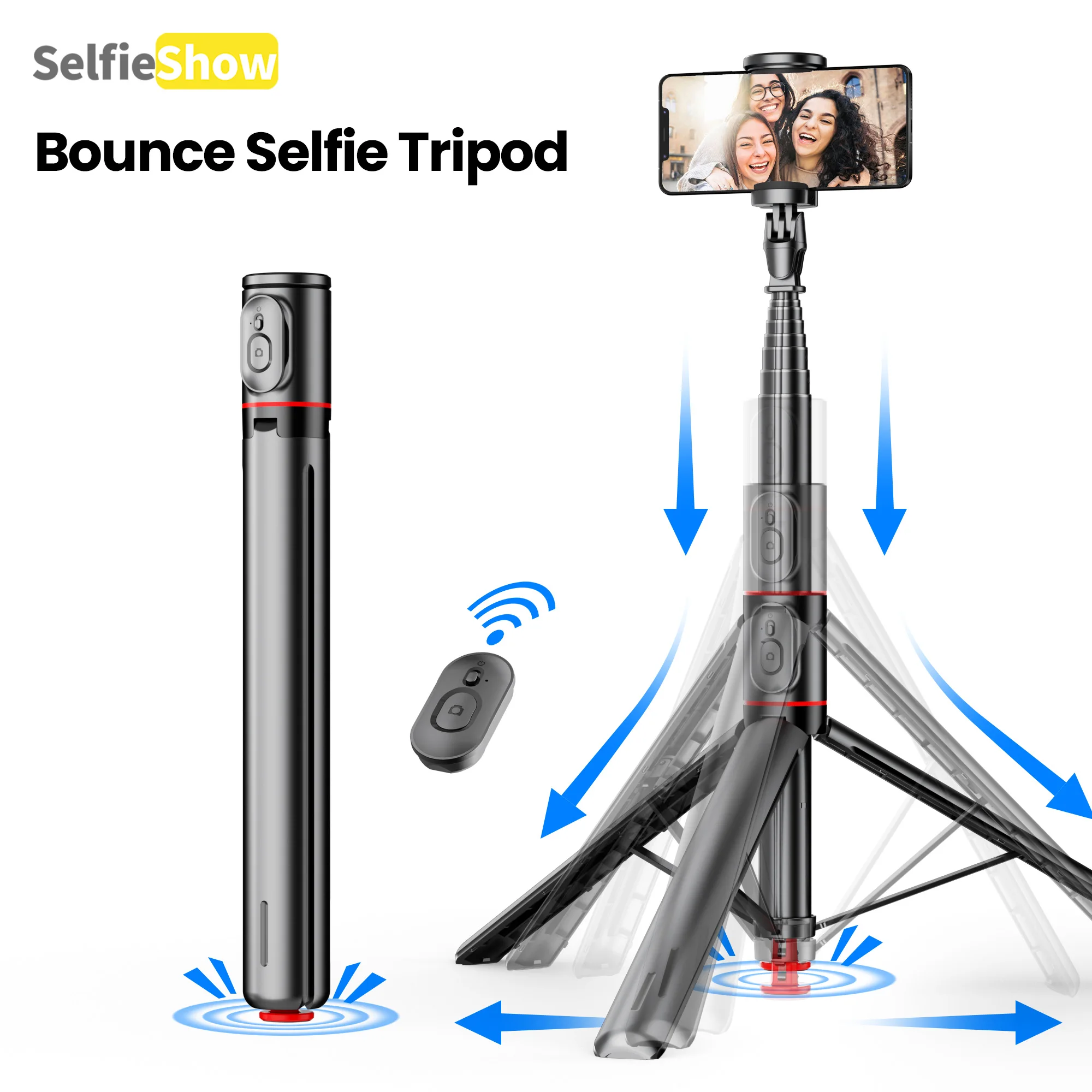 

Selfieshow TT01 1770mm All-in-one Auto Pop Open Tripod Bluetooth Remote Tripod Bounce Selfie Stick Phone Holder for Vlog/Video
