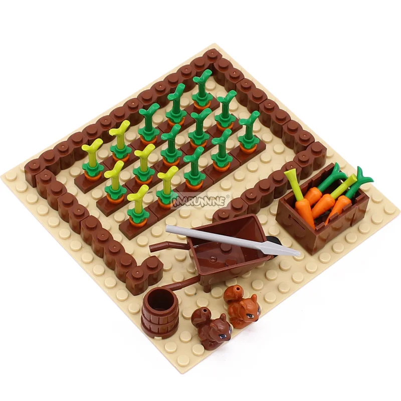 Marumine fazenda animal blocos de construção porco frango casa cowshed pastagem modelo kit moc tijolo milho rabanete agricultor acessórios conjunto