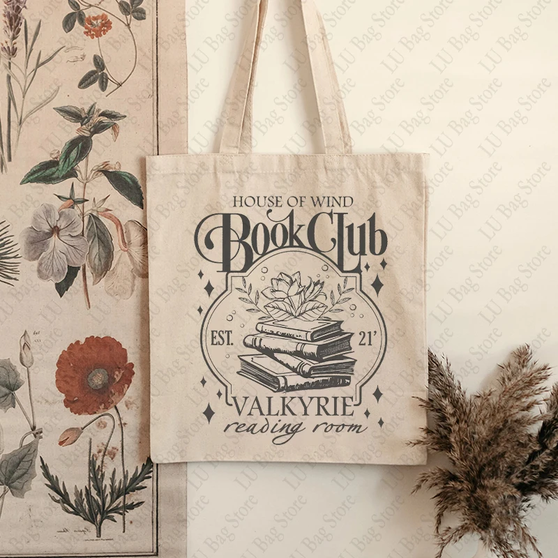 House of Wind Book Club Pattern Tote Bag Canvas Shoulder Bags for Reading Lover Women\'s Shopping Bag Best Gift for Bookworm