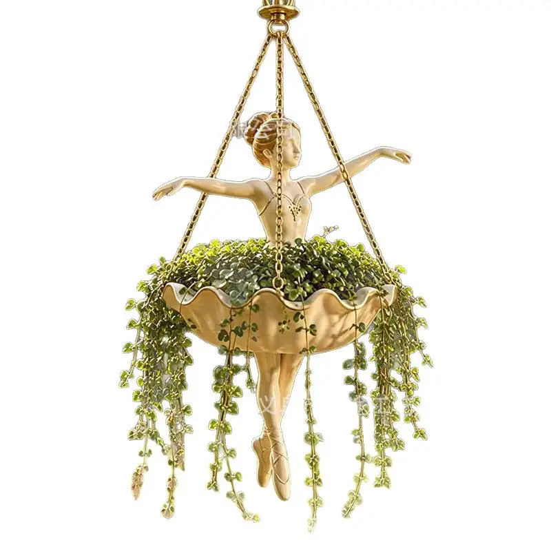 Resin Ballerina Hanging Planter Hand Carved UV Resistant Fairy Flower Pot