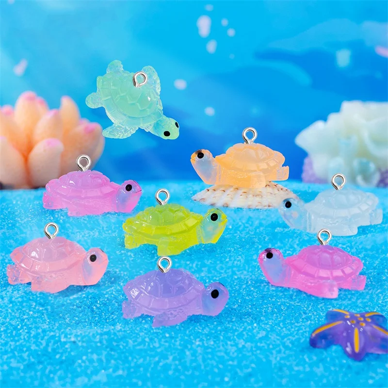 10Pcs Cartoon Luminous Turtle Resin Charms For Jewelry Making DIY Miniature Figurine Cabochon Decor Creativity Keychain Pendants