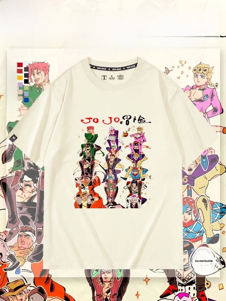 

JOJO's Adventure Pure Cotton ort Sve T-irt ex Casual Wear Summer Trendy Breathable round Ne Print Top for Teens