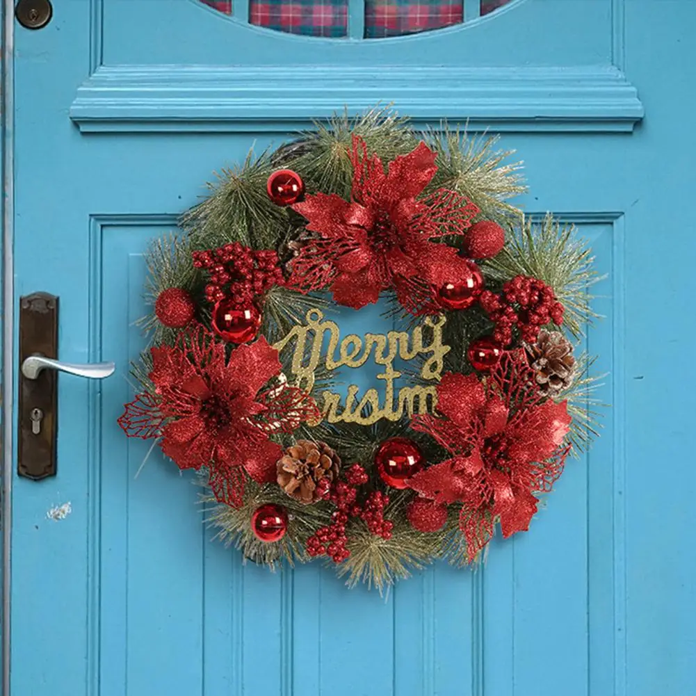 

Christmas Wreath Outdoor Hanging Wreath for Room Holiday Wreaths Glittery Letter Sign Flower Ball for Indoor/outdoor for Windows