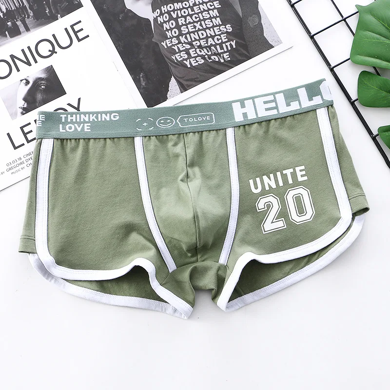 Summer Men Convex Pouch Underwear Printed Cotton Lingerie Medium Waist Panties Male Underpants Youth Man Breathable Boxer Shorts