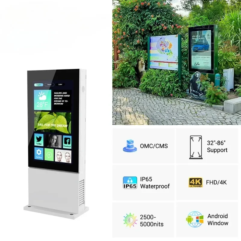 Monitor Restaurant Lcd Screen Signage Kiosk Solar Pole Outdoor Panel Display Inch Video LCD Outdoor  Advertising Screen