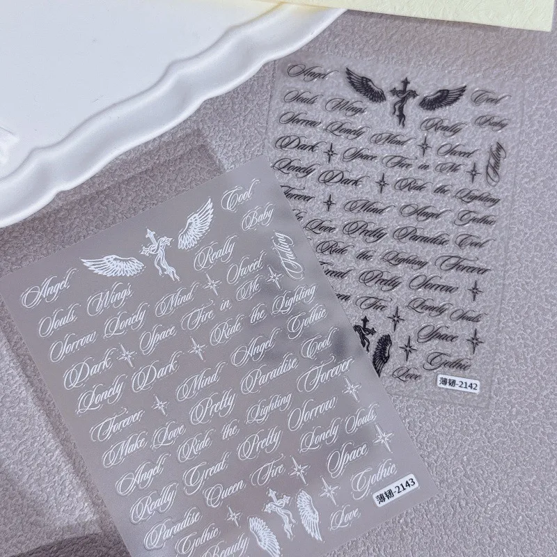 Black White Letter Nail Stickers Self Adhesive Words Nail Decal DIY Nail Art Decorations