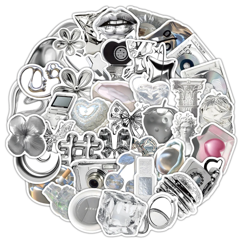 

10/30/50/100pcs Korea INS Style Silver Art Graffiti Stickers Aesthetic Decals for Notebook Laptop Suitcase Cool Cartoon Sticker