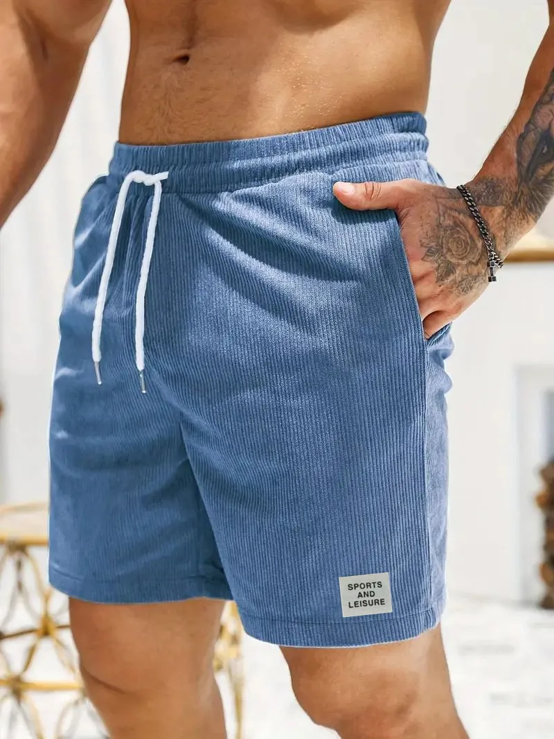 

Men's corduroy shorts summer new solid colour lace-up sweatpants simple four shorts men's running trousers men's brown shorts