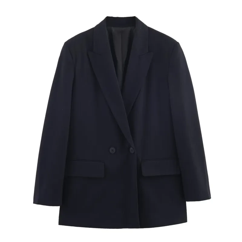 

Women Leather Straight Blazer with Shoulder Pads Autumn Long Sleeve Women's Casual Jacket Chic Female Coats