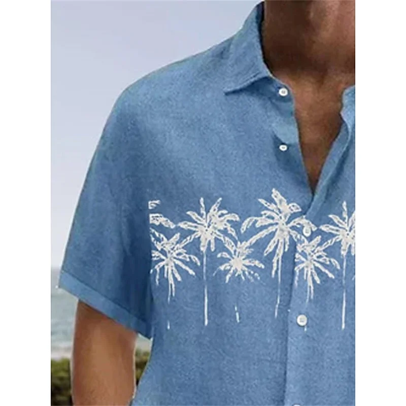 Summer 2023 men\'s shirt Hawaiian shirt coconut wood 3D printing short sleeve button clothes tropical fashion jacket S-5XL