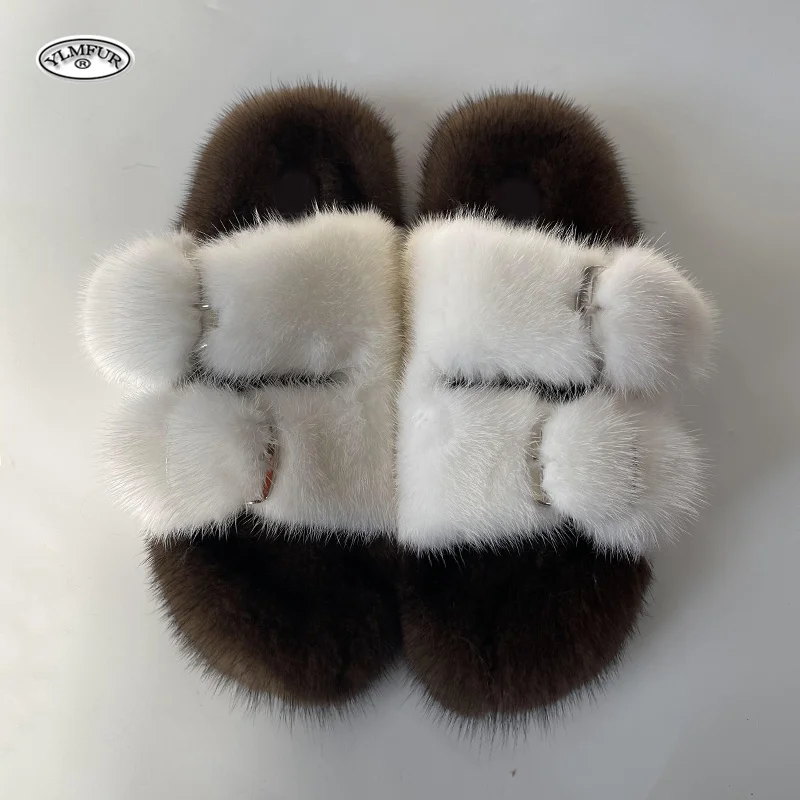 2024 Luxury New Women Feminine Fashion Fur Slippers Drag Outdoor All-match Shoe For Women Round Head Flat With Fur Mink Slippers