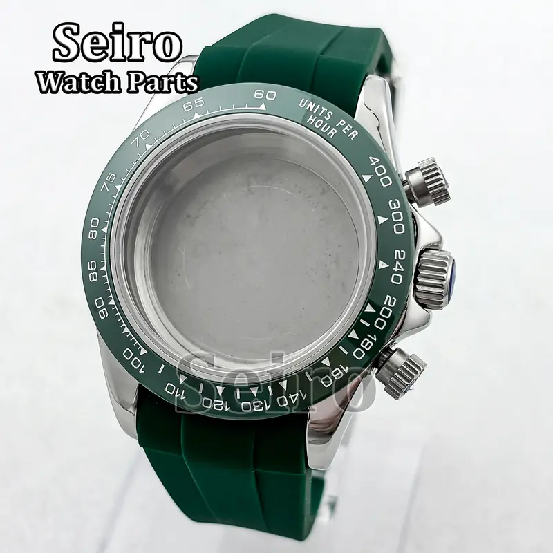 39MM Sapphire Glass Watch Case Rubber Strap Rose gold Silver Watch Accessories Parts for Daytona VK63 Movement Men 29.5MM Dial - Image 3