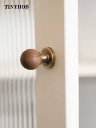 Tinyhob Natural Wooden + Brass Cabinet Drawer Wardrobe Knobs for Bathroom Furniture  with Base Handle Furniture Hardware