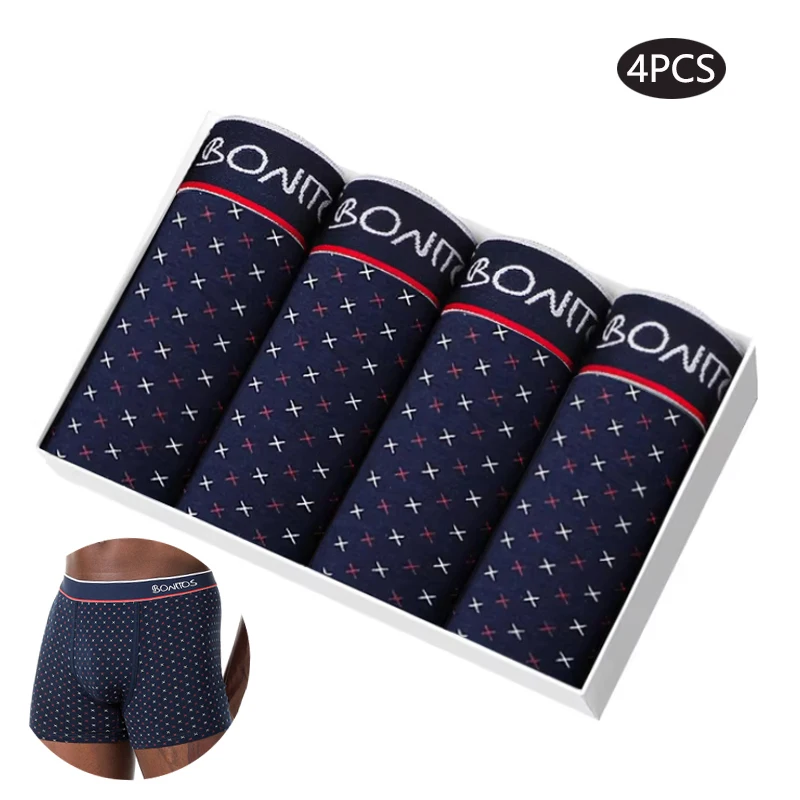 4 pezzi stampa Boxer uomo intimo sexy Mutandine da uomo morbide mutande di cotone da uomo boxer pantaloncini BONITOS Marca di alta qualità