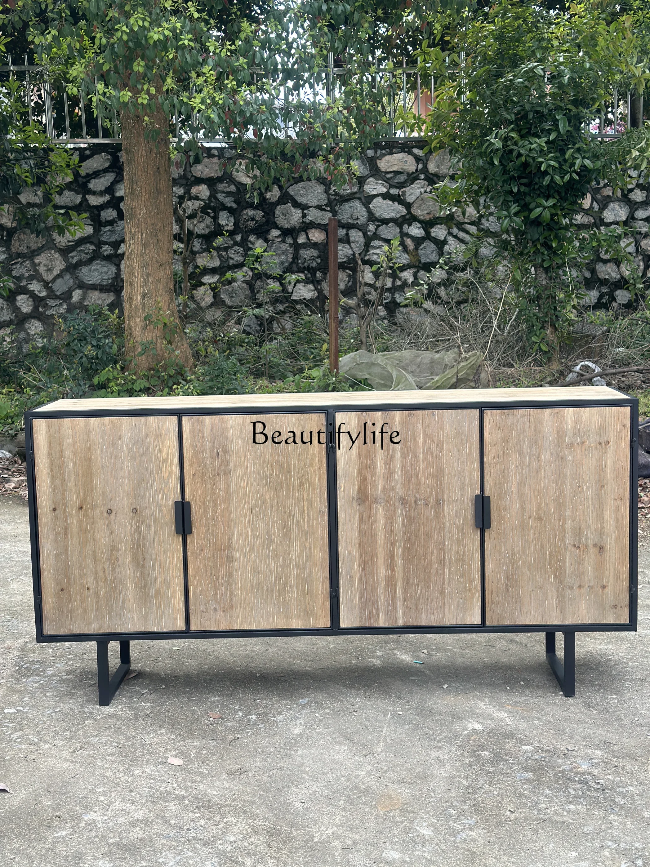 

06Iron wood craft retro furniture four doors entrance shoe cabinet TV cabinet