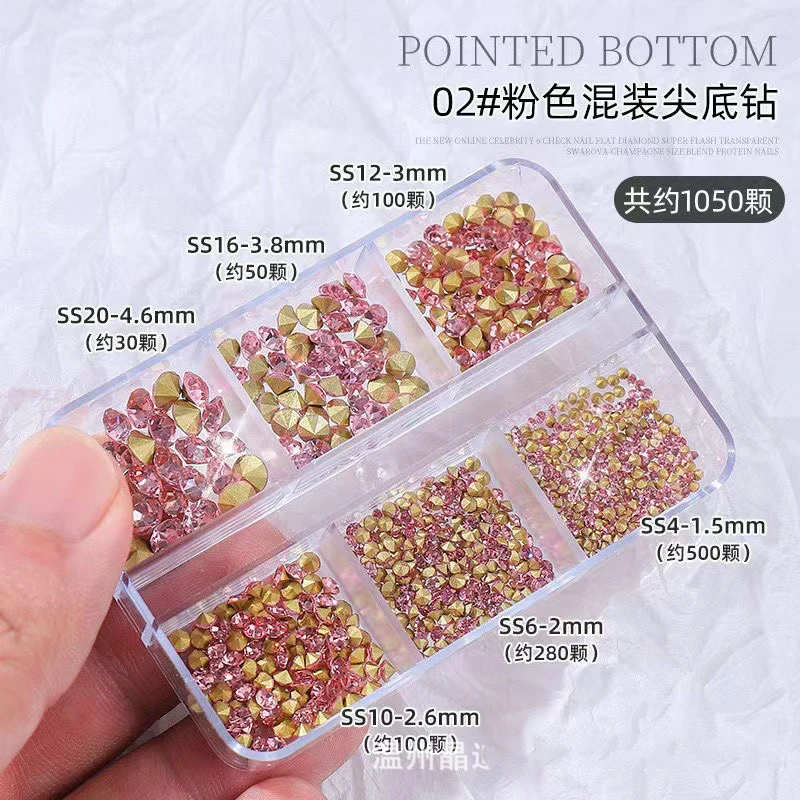 1440/1000Pcs Pink/Clear Mini Rhinestone 3D Luxury Non-Hotfix Nail Crystal SS3-SS28 Christmas Pink Zircon Manicure Diamond &*&