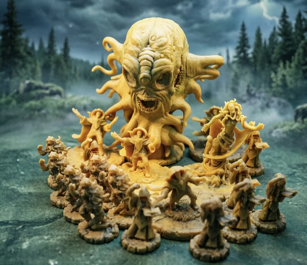 Miniaturas do Jogo Cthulhu Wars: Cultistas Amarelos e Rei Byakhee Morto-Vivo