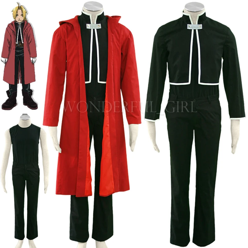 

Anime Fullmetal Alchemist Edward Elric Cosplay Costume Outfit + Belt Halloween Adult Costumes for Women/Men Custom Any Size