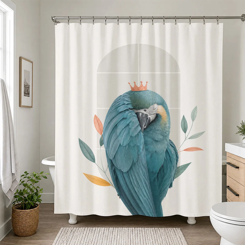 Blue Tropical Parrot Shower Curtain Waterproof Bathroom Shower Liner Art Decor Jungle Bird Print Curtain Curtain Panel for Home