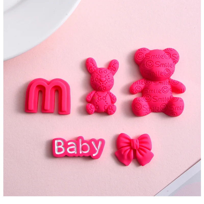 5Pcs Cartoon Pink Black Bear Rabbit Cabochon Resine Scrapbooking Materials DIY Phone Case Decor Hair Bow Center Accessories