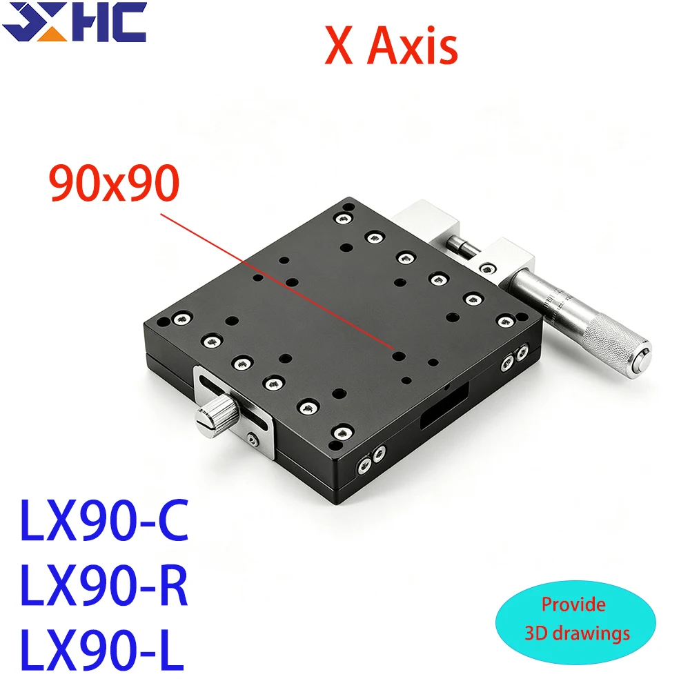 X Axis 90mm LX90-C LX90-L LX90-R Cross Guide Sliding Table Rotating Micrometer Slide Table Manual Displacement Slide Table LX90