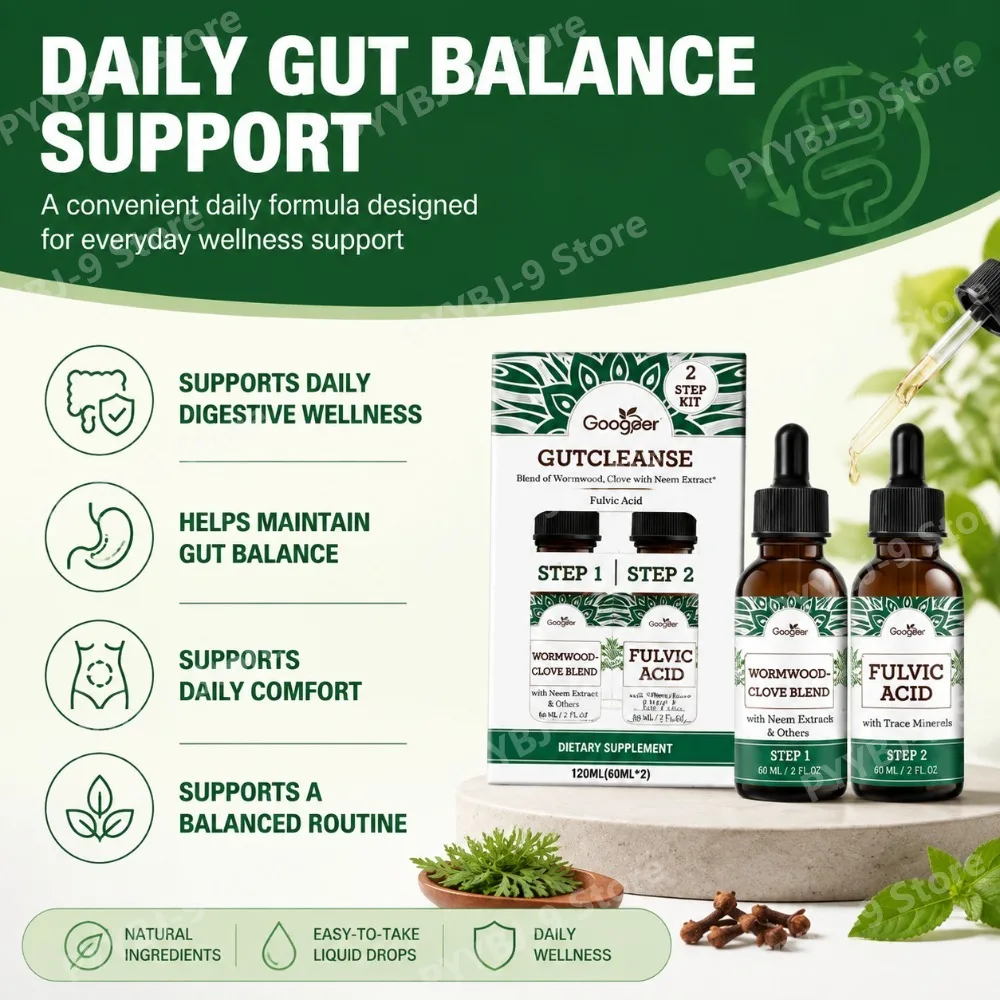 Googeer Fulvic Acid Drops Kit with Wormwood Clove Supports Digestive Comfort Promotes Nutrient Absorption 120ml 60 Serving Adult