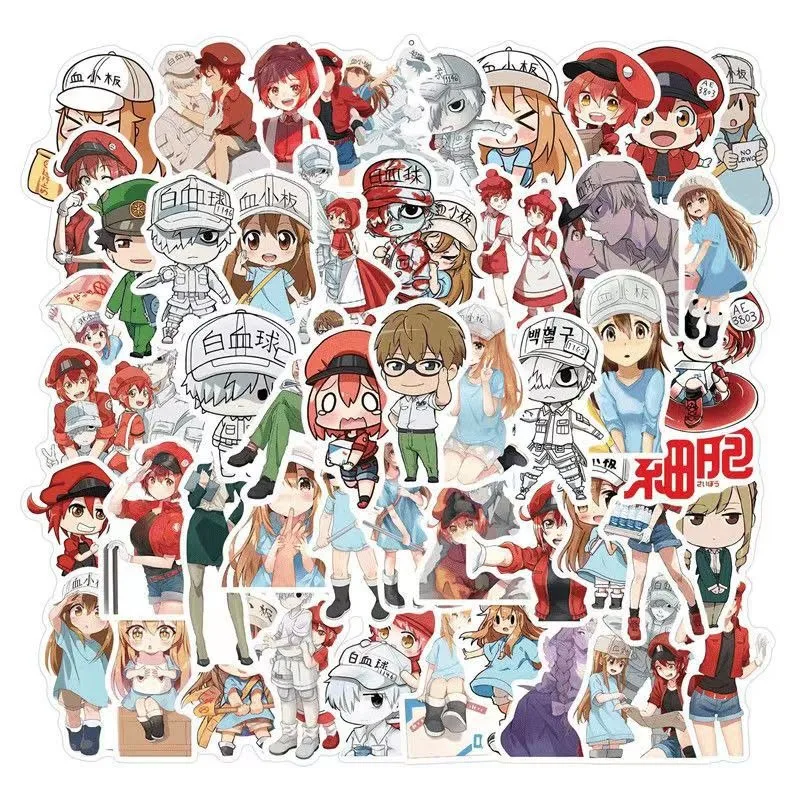 50/30/10PCS White Blood Cell Red Blood Cell Popular Anime Peripheral Decoration Cup Refrigerator Skateboard Waterproof Sticker