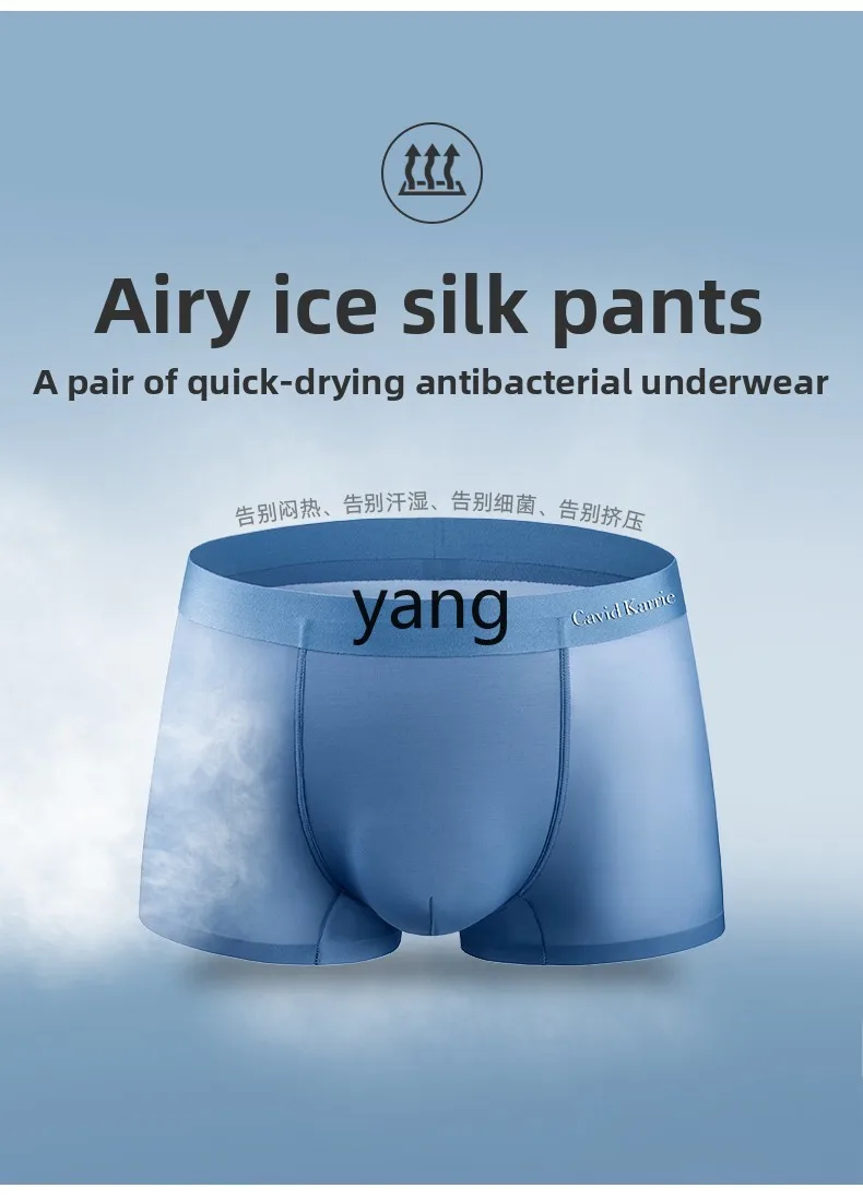 LMM men's ice silk seamless boxers antibacterial breathable boxers summer thin shorts head