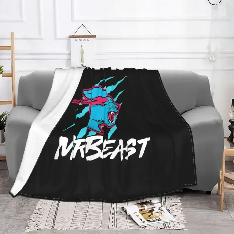 Logo Mr Beast Fanny Tiger coperta in pile primavera autunno traspirante coperte leggere per divano trapunta da ufficio