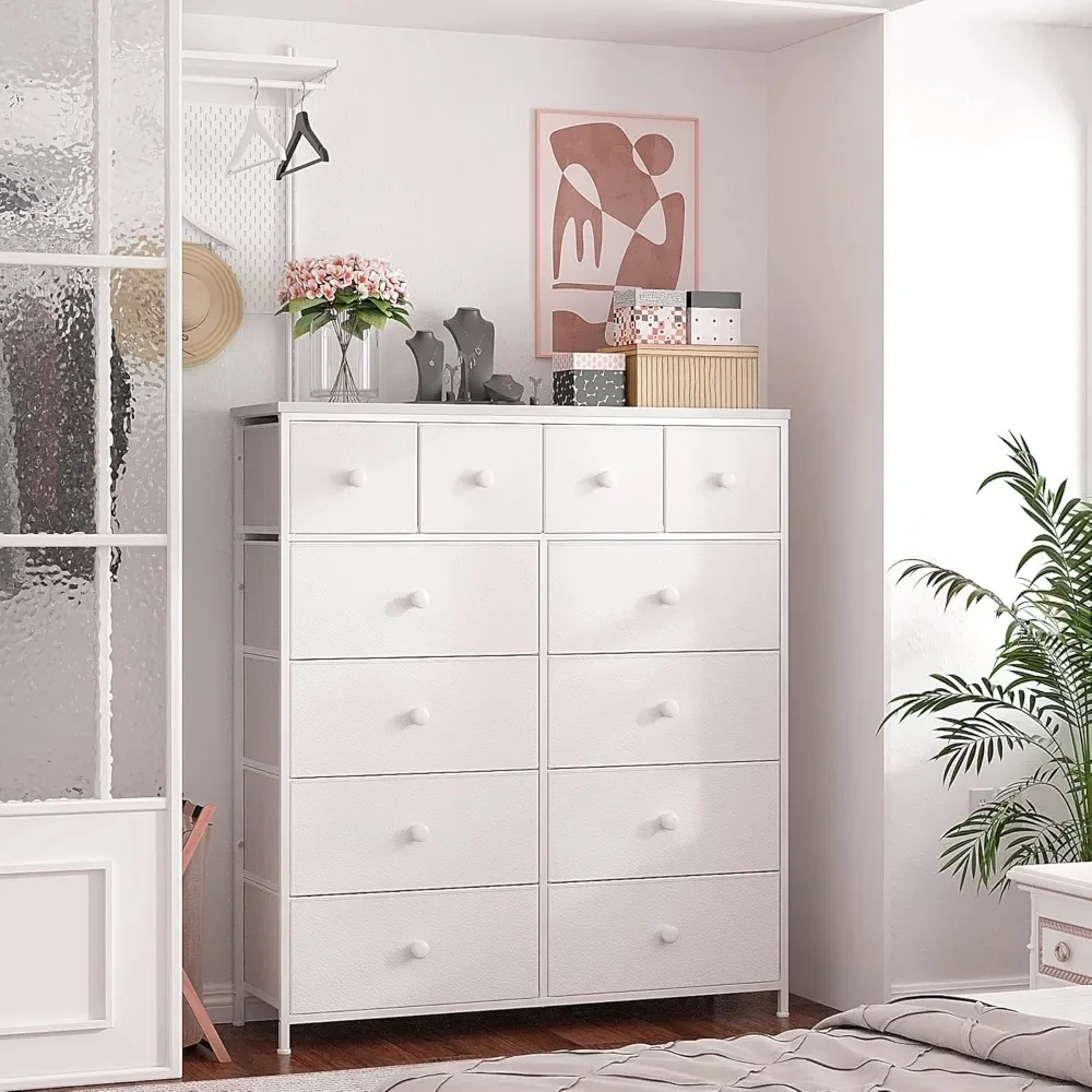 White Dresser for Bedroom with 12 Drawers Dressers & Chest of Drawers with Wood Top, Metal Frame,Tall Dressers for Girls Bedroom