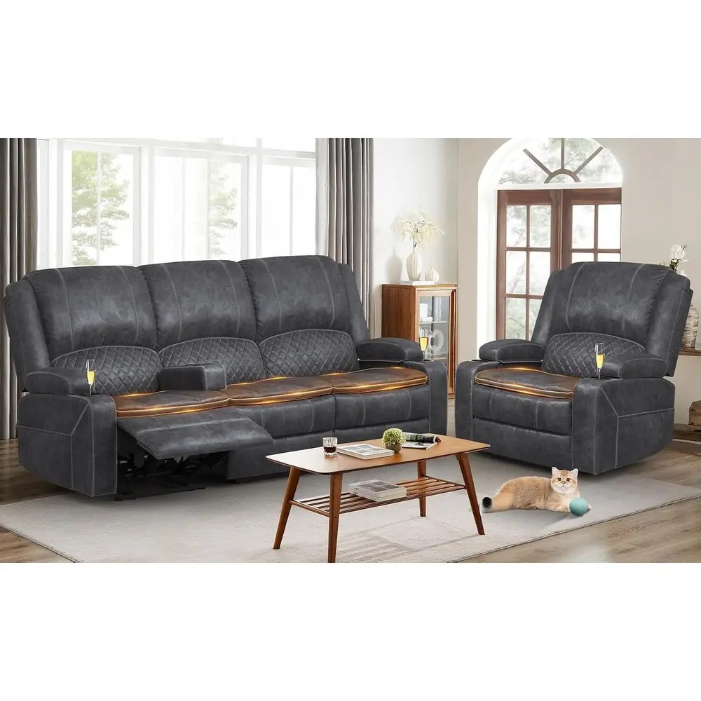 

3 Seater Reclining Sofa Set with 2-Tier Cushions, 3+1 Living Room Pieces, Velvet 3 Seater Couch with Removable Cover, Oversized