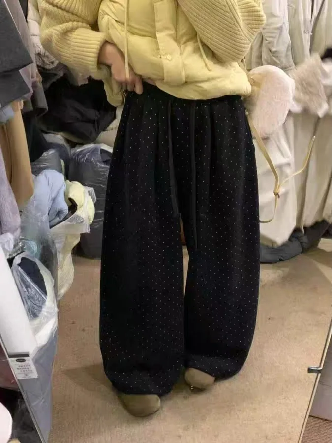 Coreano Sle Thiened Fce Vita alta Gamba larga Pantaloni casual Donna Inverno New Faion Piccola stampa floreale Gamba dritta Tro...