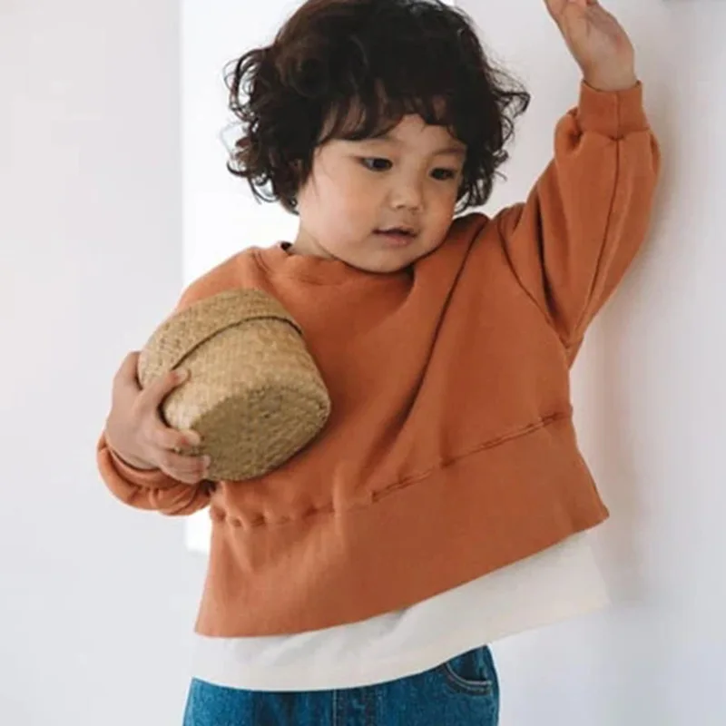 

UNITIM Kids Girls Sweatshirt Solid Color Thicken Warm Toddler Girls Hoodies New Winter Simple Versatile Little Boys Pullovers