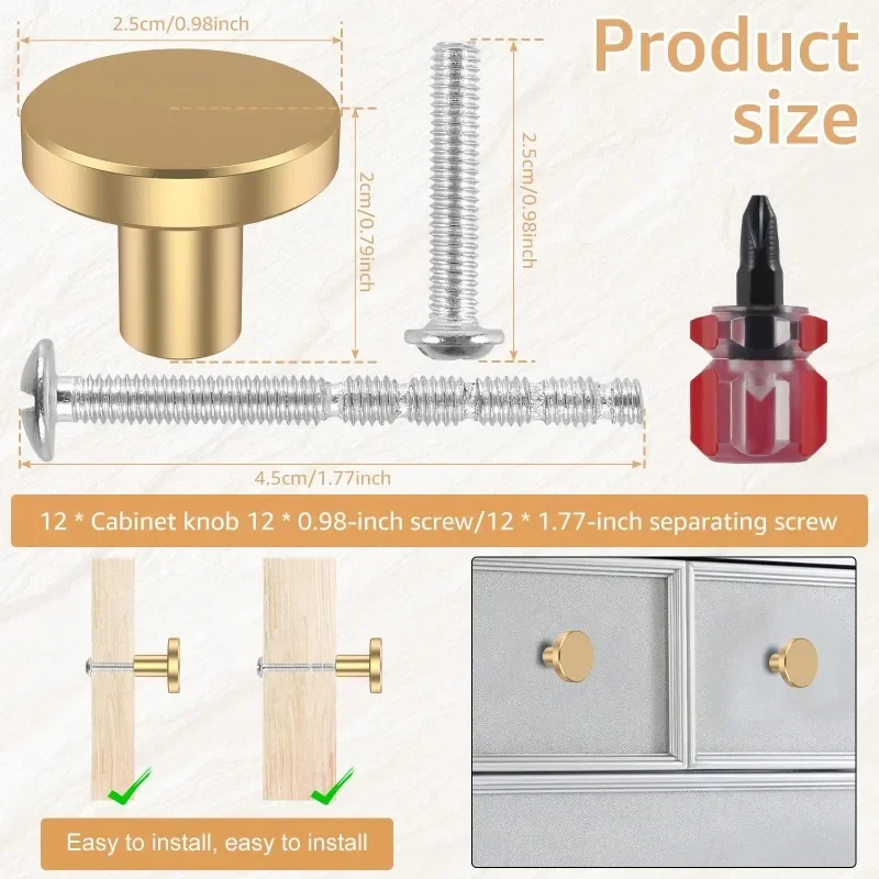 12Pcs Brass Furniture Handles Set Design Cupboard Door Cabinet Knob Dresser Single Center Round Pure Copper Handle