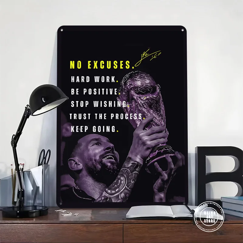 Messi Victory Motivation Personalized 3D Textured Metal Poster Wall Art Vintage Tin Signs for Room Decor Luxury Decoration Home