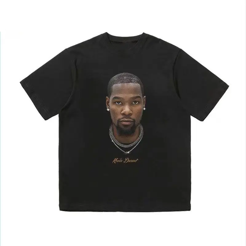 Camiseta 100% de algodón American NBA Star Durant con estampado de cabeza grande, manga corta, baloncesto, marca de moda, verano para hombres y mujeres