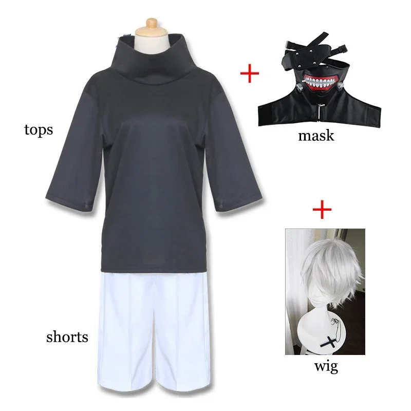 Cosxie Anime Tokyo Ghoul Kaneki Ken Cosplay Costume Wig Mask Tops Shorts Men Women Halloween Party Outfit