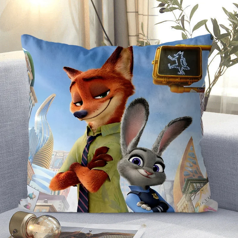 Disney-Wide Cartoon Imprimir Fronha Quadrada, Zootopia, Judy, Hopps, Nick, Bonito, Sofá de Casa, Almofada, Capa Protetora, Decoração