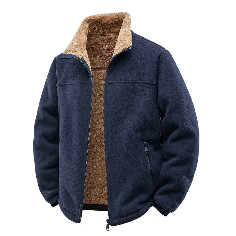 Winter Thick Men's Casual Jackets Fleece Solid Stand Collar Cardigan Coats Male Warm Chic Daily Zipper Jacket Korean Loose Coat