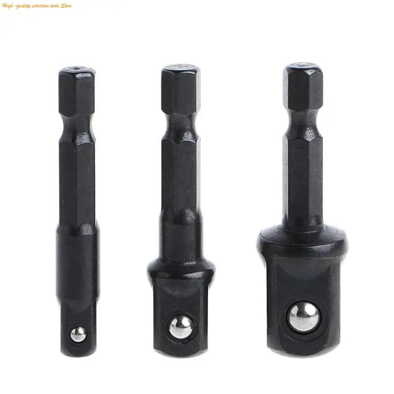 203F 3 Pcs Socket Adapter Set Shank to 1/4 3/8 1/2 Inch Impact Driver Drill Bits