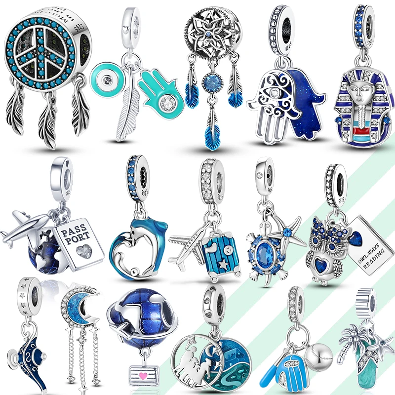 Fit Pandora's Original Bracelet Blue Dream Catcher Charms DIY Jewelry for Women Birthday Gifts plata charms of ley 925