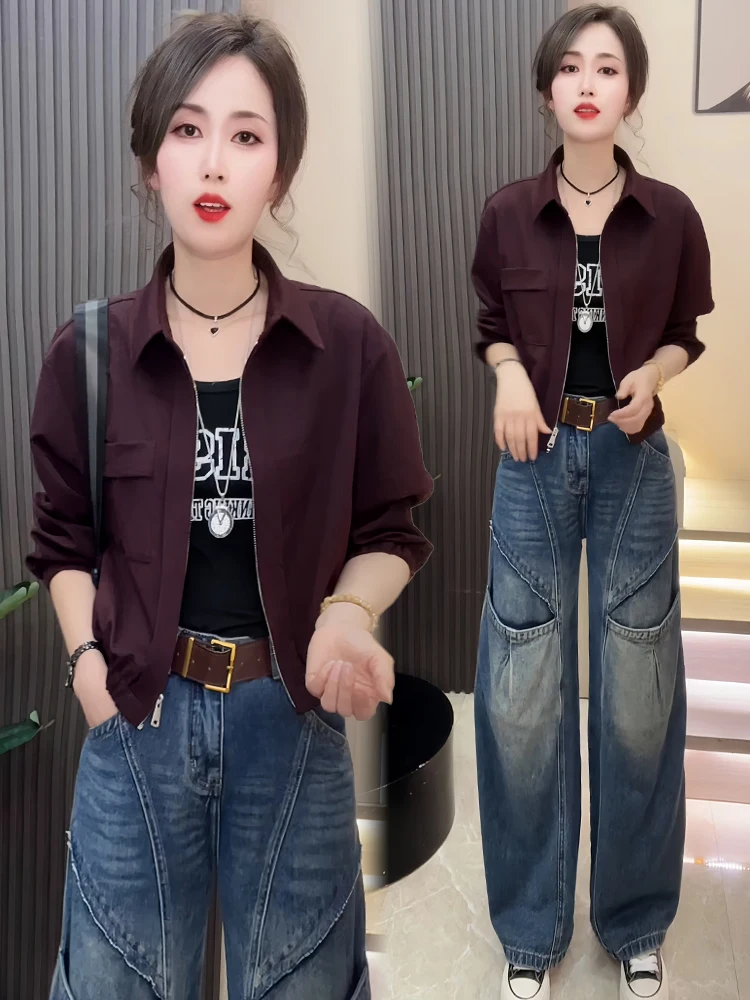 

Faionable Color Stand Collar ort Jaet Women's Loose Slimming Versatile Anti-Aging Spring Autumn Season Outerwear