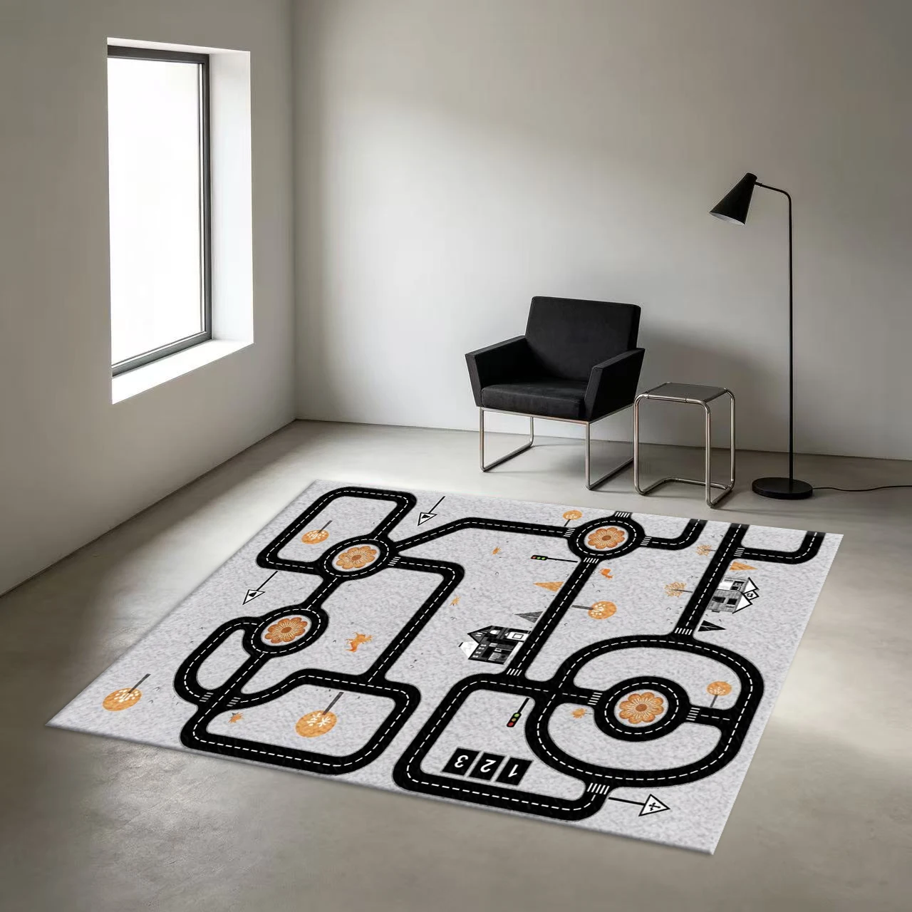 Children's Car Track Map Carpet Creative Traffic Game Square Carpet Non-Slip Play Mat for Kidsren's Bedroom