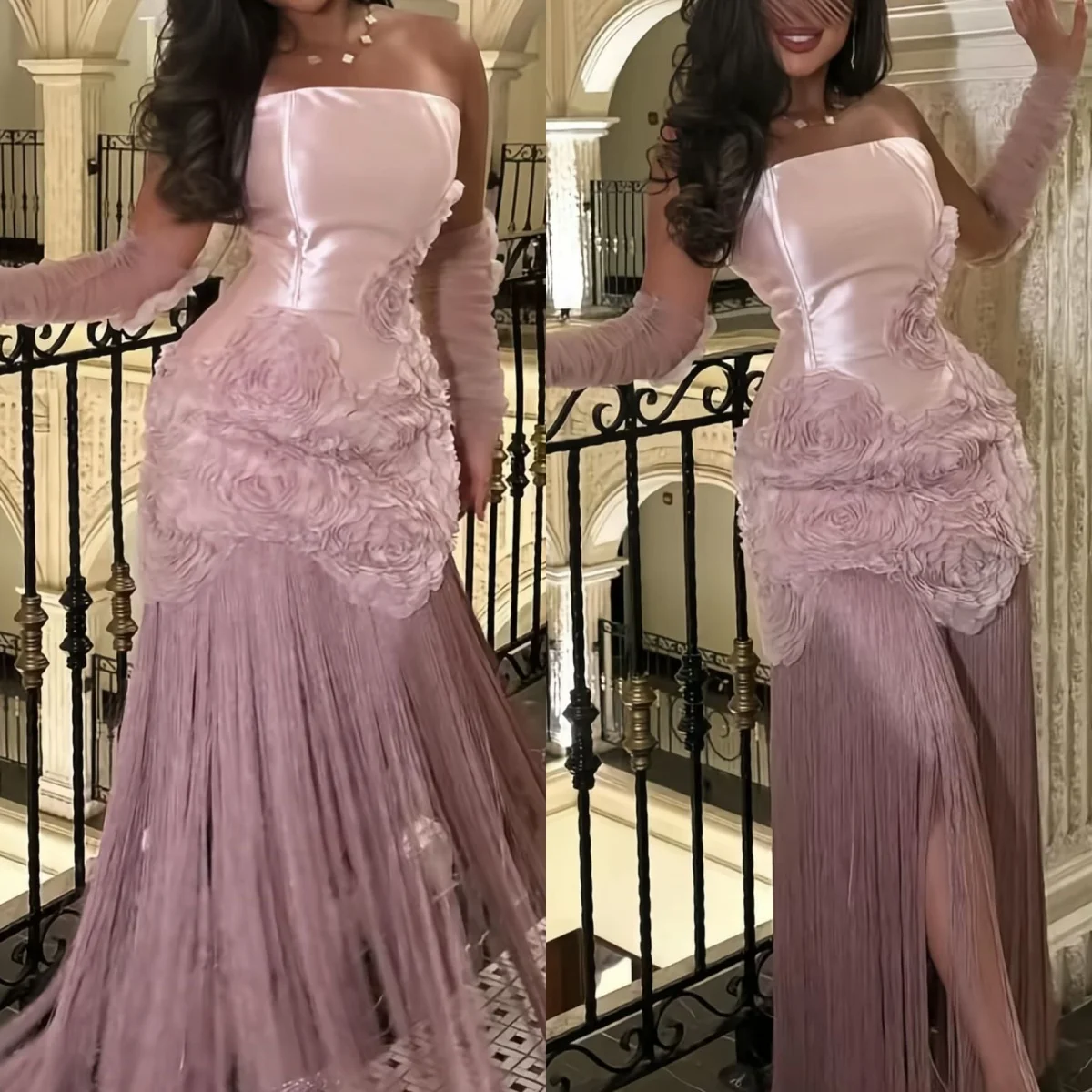 Vestido de novia de gasa satinada rosa personalizado sirena exquisita delicada encantadora fiesta nupcial flores vestidos de novia sin tirantes