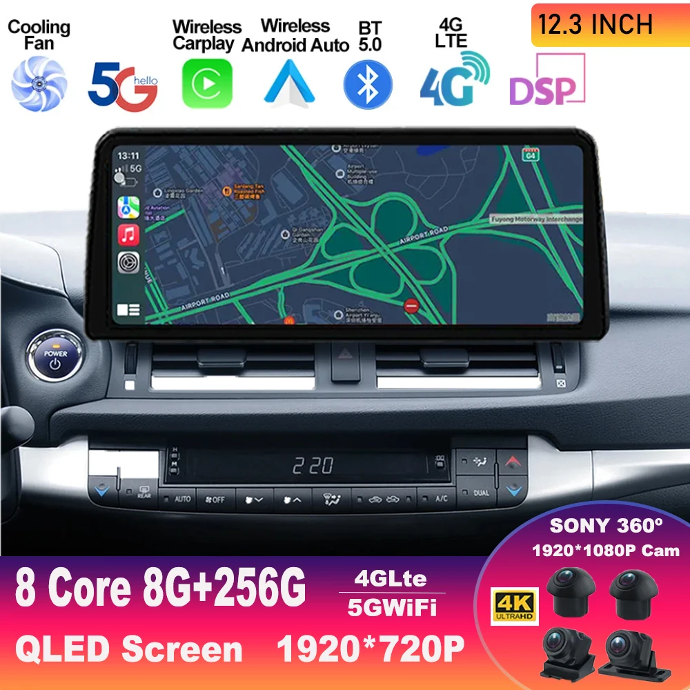 12.3 Inch Touch Screen For Lexus CT200h 2010 2012 2013 2014 2017 2020 Wireless Carplay Android Auto Car Radio Multimedia Player