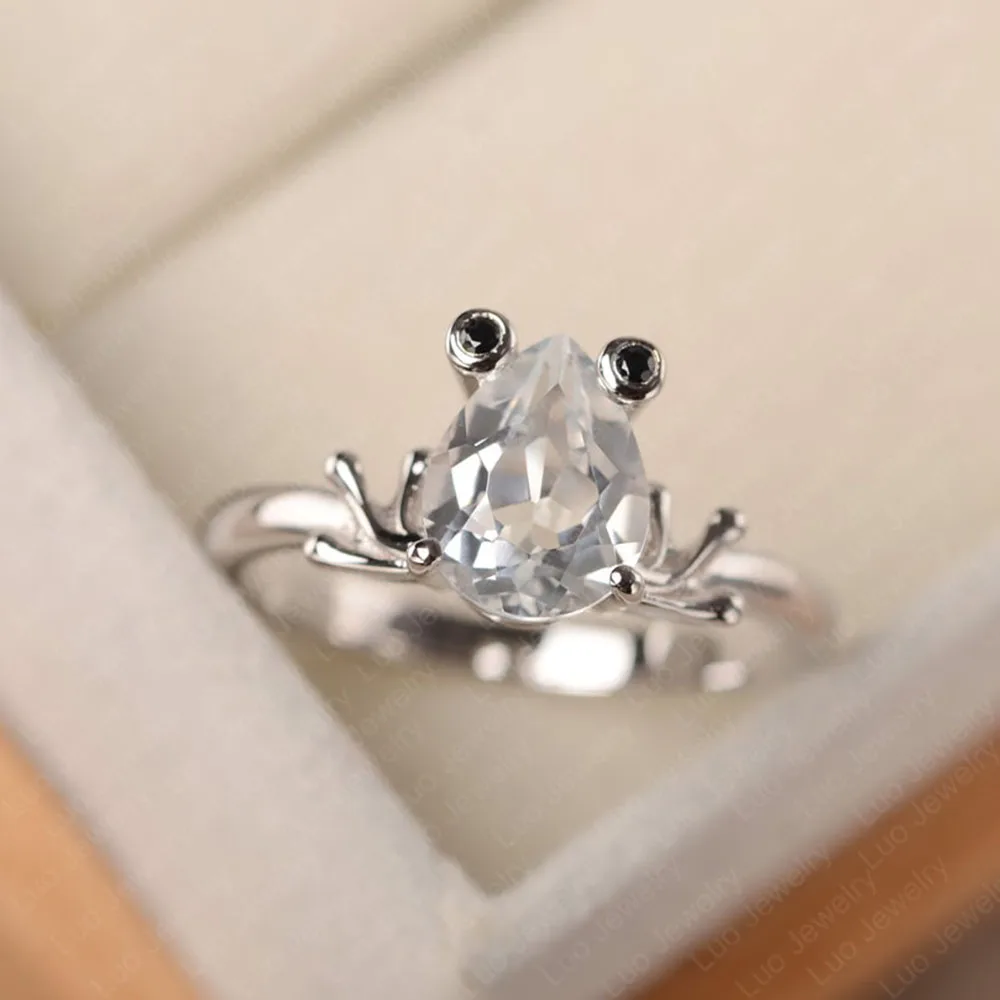 Coconal Korean Style Cute Creative Water Drop Crystal Frog Hug Romantic Ring For Birthday Party Celebration Gift Women Jewelry